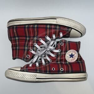 Converse Chuck Taylor All Star High Red Plaid Sneakers Shoes Size 3